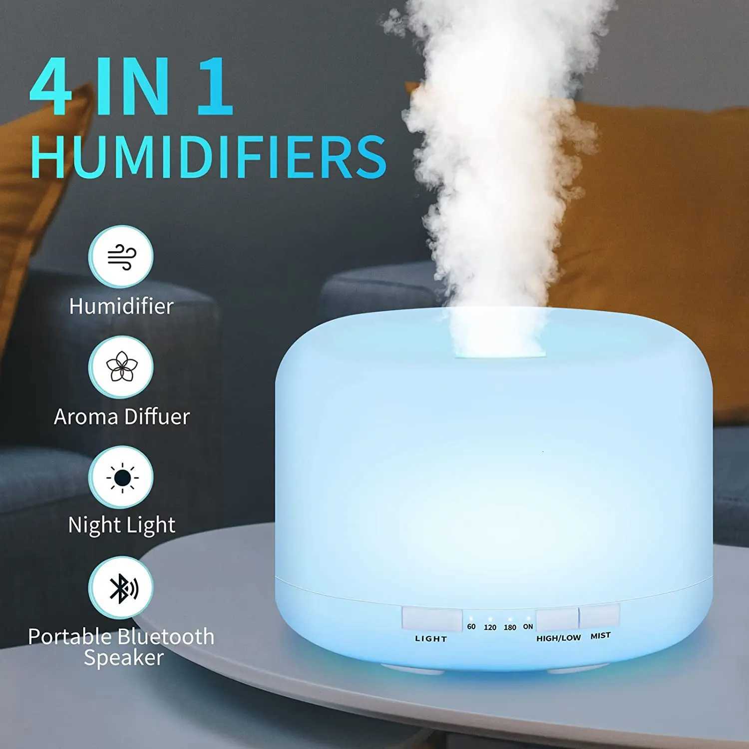 trasonic Cool Mist Humidifier Ara Essential Oil Diffuser 7 Color Night Light with Music Speaker Auto Shut Off C251204