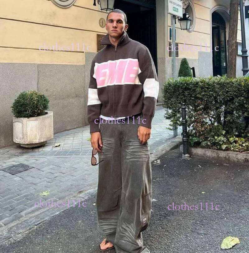 American Retro Harajuku Casual Warm Double Zipper Cardigan Women Hip-Hop Streetwear High Street Letter Embroidered Sweater Men