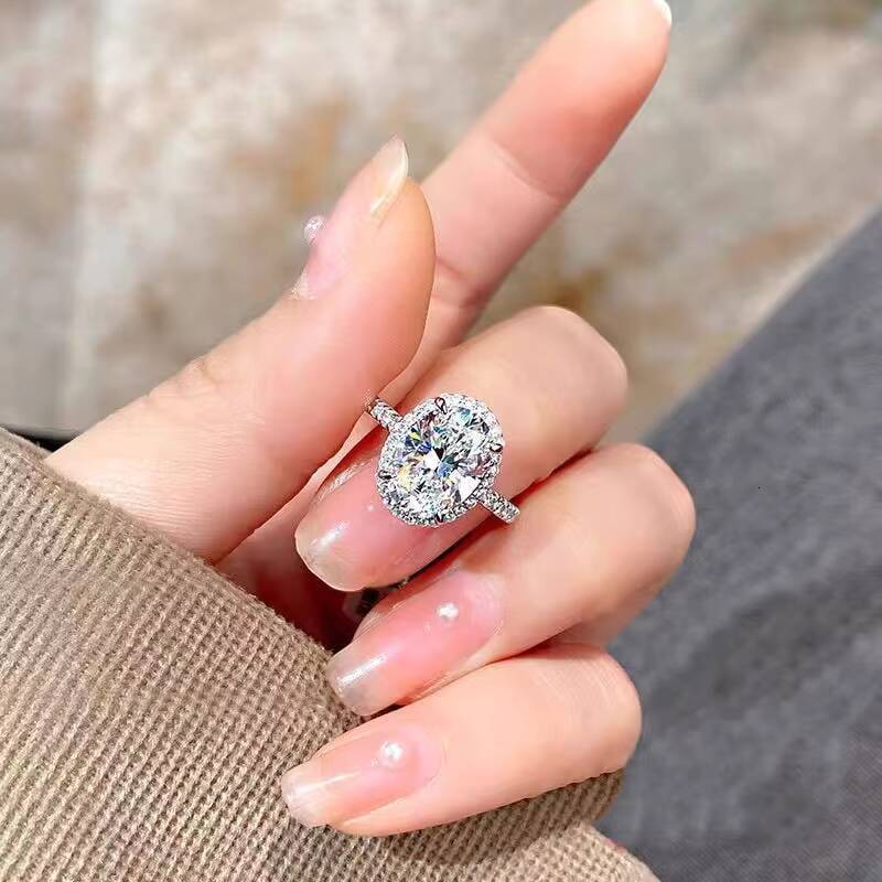 Wholesale S925 Sterling Silver Bridal Jewelry Ring 3Carat 5Carat Oval Shape Vvs1 D Color Moissanite Ring for Women Fine Jewelry
