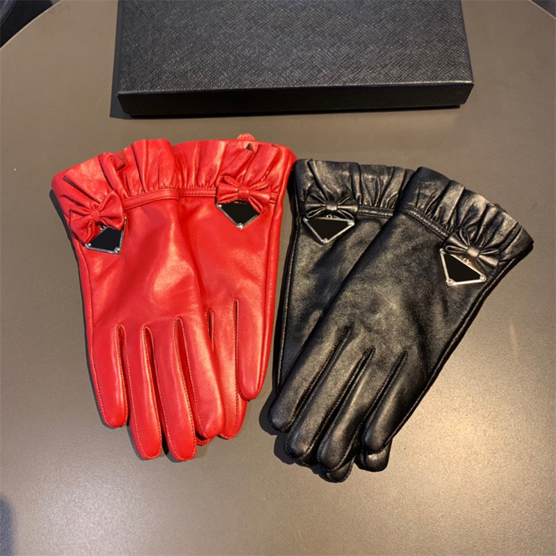Five Fingers Gloves Luxury Designer Sheepskin Gloves Women Men Genuine Leather Lace Gloves High Quality Lady Glove Winter Fashion Accessories