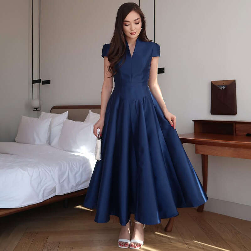 Autumn European And American Women's New Solid Color Sleeveless V-Neck Zipper Casual Dress B5