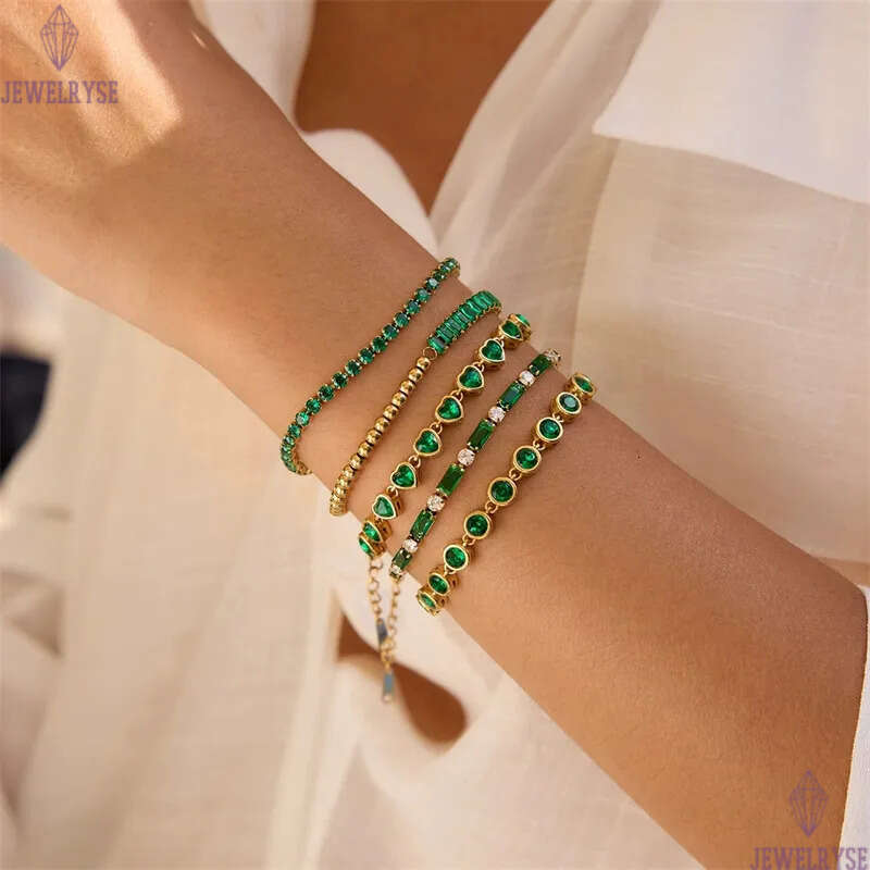 gold green heart tennis bracelet designer for woman stainless steel chain love circle AAA zirconia diamond bracelets womens jewelry friend valentines 
