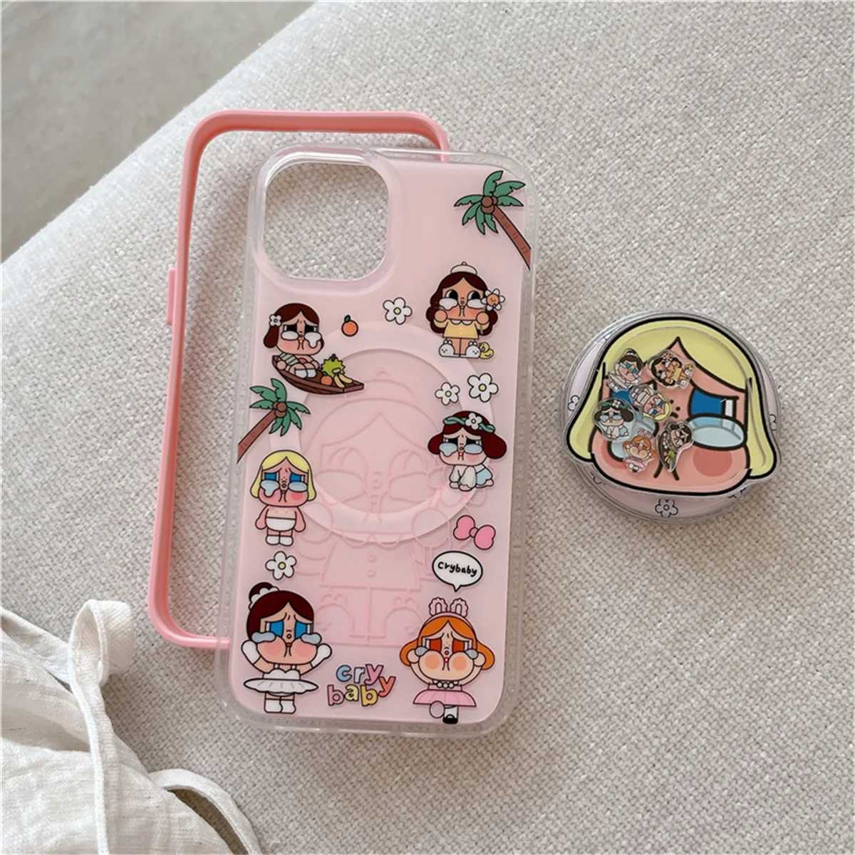 Funny Cute Crying Girl Magnetic Phone Case For iPhone 16 Pro 15 14 Pro Max Cover 2 in 1 Shockproof Cases with Holder H251203