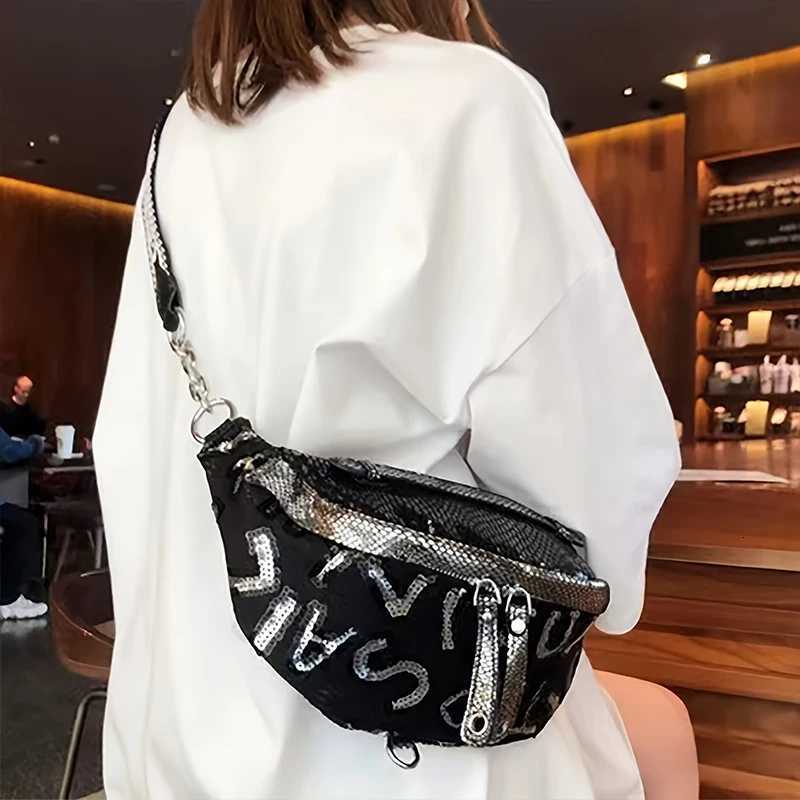 Compact and versatile popular sequined waist bag casual outdoor sports street crossbody chest bag trendyT251204