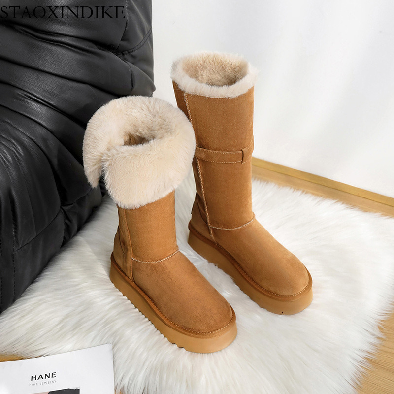 2025 Winter New Snow Boots for Women Thick Sole Warm Furry Shoes Non-Slip Long Boots Thickened Cotton Boots Height Increasing Cotton Shoes
