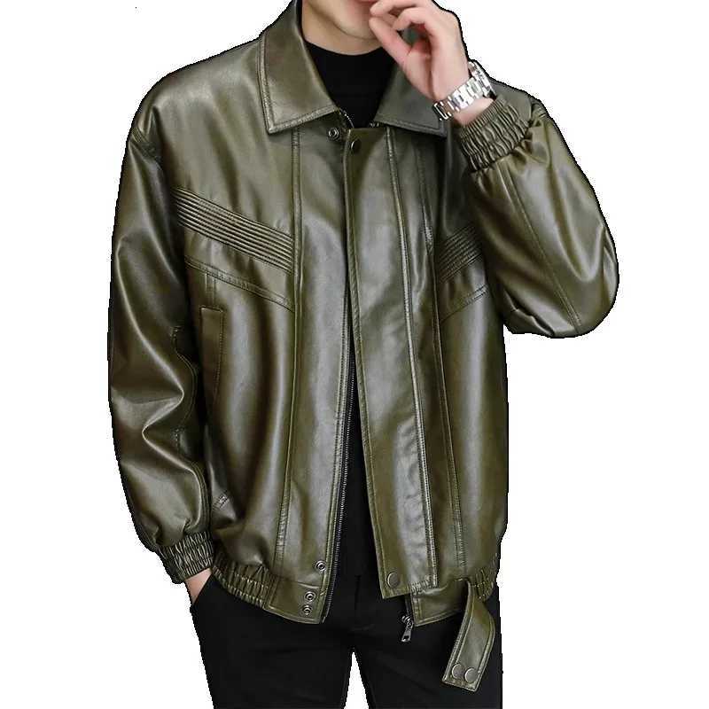 Massgorule Mens Autumn Winter Casual Leather Jackets Motorcycle Suits with Fleece Thickened Leather Jackets Loose Fashion CoatsT251204