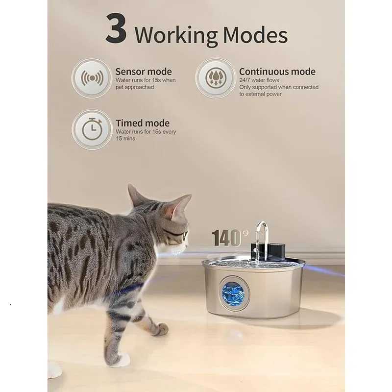 32L Stainless Steel Pet Water Fountain with Water Level Window 4000mAh Wireless Smart Cat Dog Automatic Drinking Fountain M251204