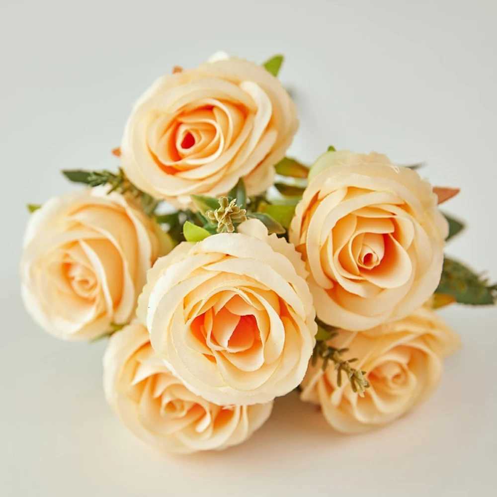 30cm Rose Artificial Silk Flowers Bouquet for Cemetery 6-s Big Rose Peony Fake Flower for Wedding He Table Decoration H251204