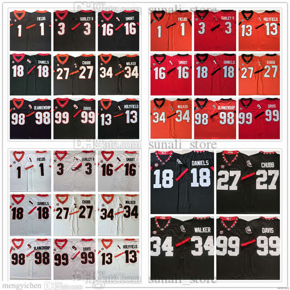 Men College Georgia Football Jerseys 34 Herschel Walker 16 Kirby Smart 18 JT Daniels 99 J.Davis 5 Kelee Ringo 27 Nick Chubb 98 Blakenship 13 Elijah Holyfield Stitched