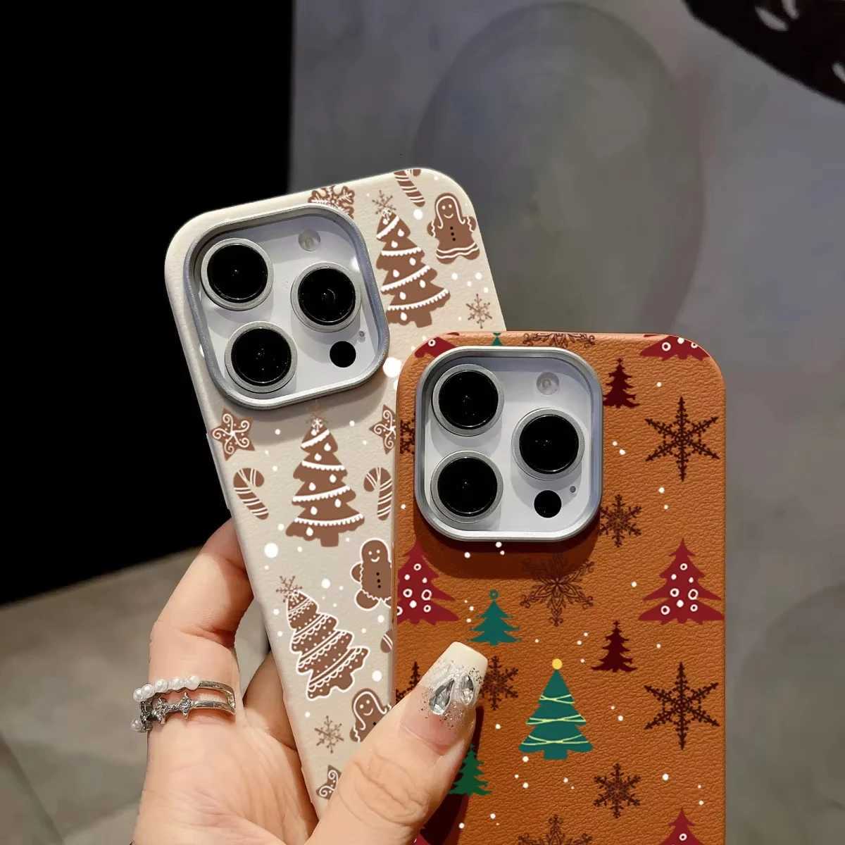 Gingerbread Man Plain Leather Phone Frosted Case for iPhone 17 Air 16 E 15 14 Plus 13 12 11 Pro Max XS Max Lens Protection Cover H251203