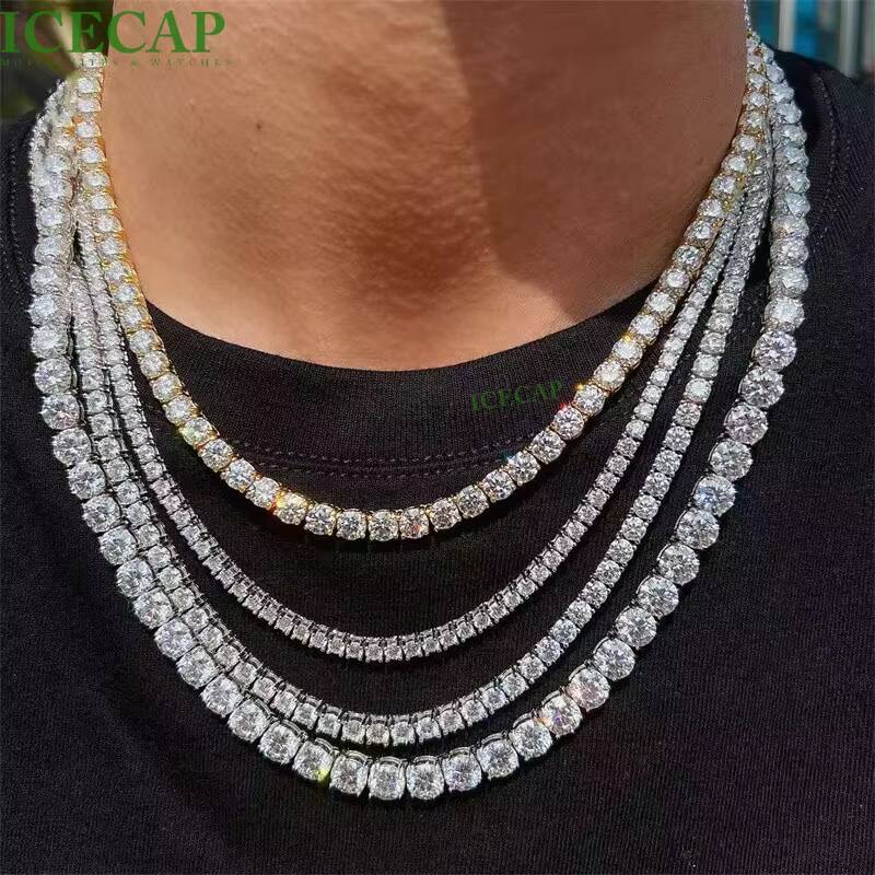 Custom 925 Sterling Silver 8mm Hip Hop VVS Moissanite Diamond Tennis Chain Necklace for Men