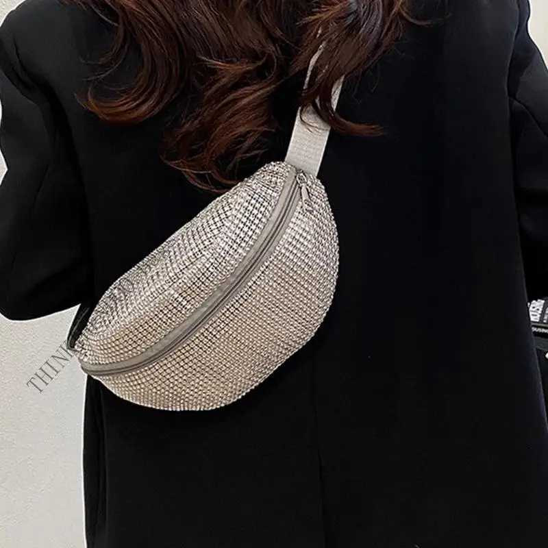 Unique Women Waist Bag Rhinestones Embellished Shoulder Pack Crossbody Purse Secure Zipper Design For Shopping Or TravelT251204