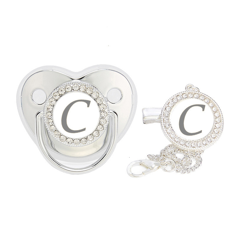 26 Letters silver Point Drill Pacifier Baby silver Letter Soothing Toy with Dust Cover