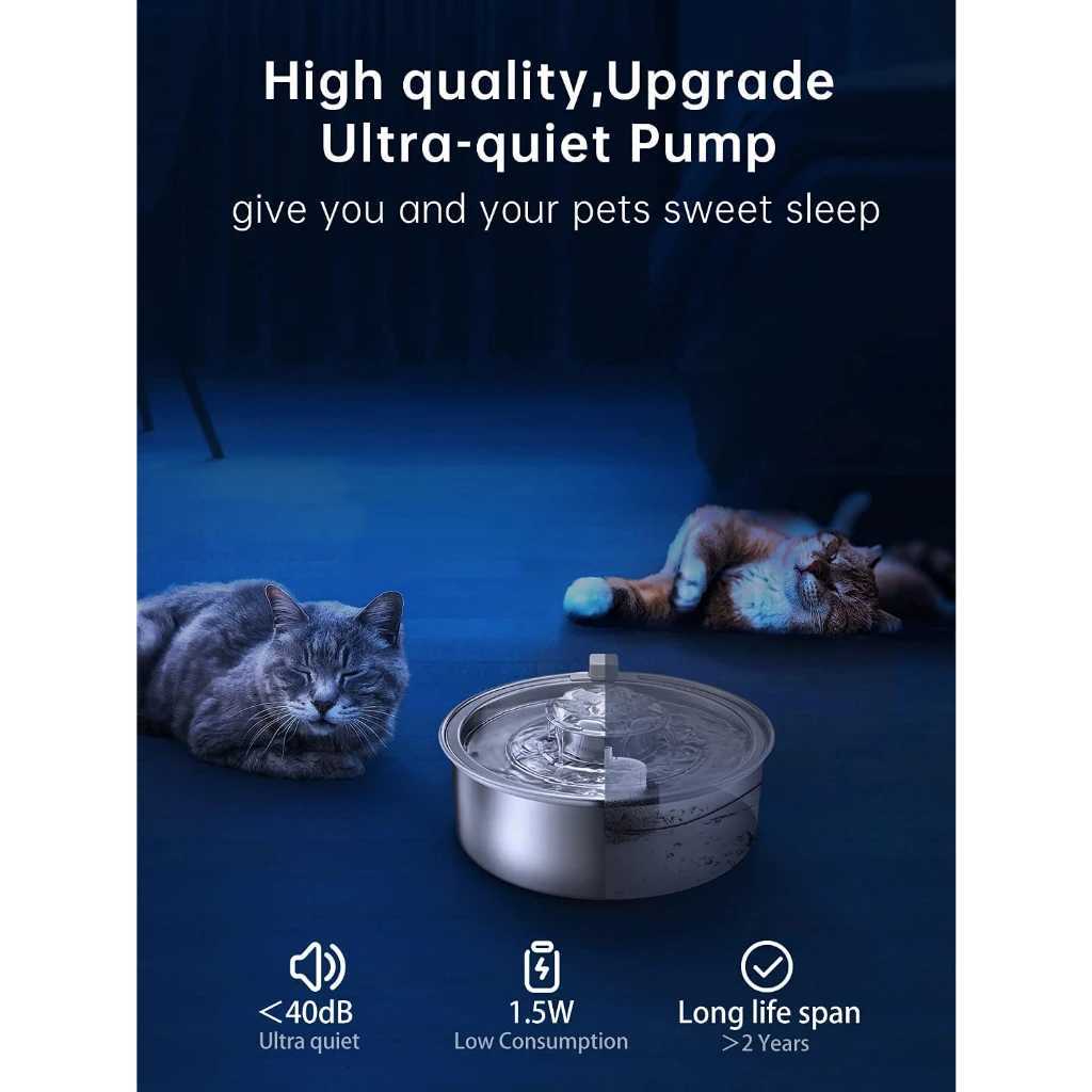 Cat Water Fountain 304 Stainless Steel 20L Automatic Circulating Pet Water Fountain Ultra-Quiet Pump with LED Light Cat Fountai M251204 - view 6
