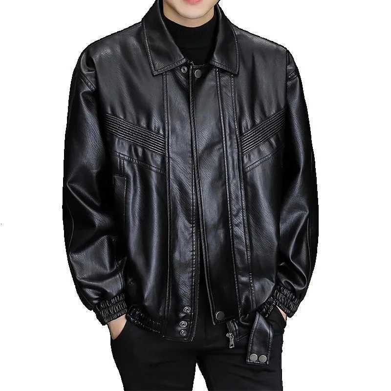 Massgorule Mens Autumn Winter Casual Leather Jackets Motorcycle Suits with Fleece Thickened Leather Jackets Loose Fashion CoatsT251204
