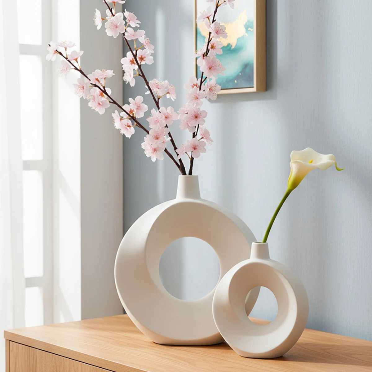 1PC a creative and simple resin white donut vase a modern he decoration vase H251204