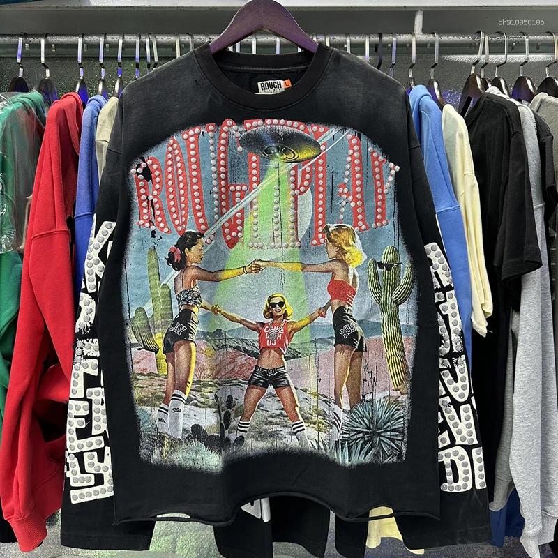 Men's Hoodies Real Pictures High Quality Roughplay T Shirt All-match Men Women Hip-hop Streetwear Long Sleeve Tee Heavy-duty Holey Fake Double Pi