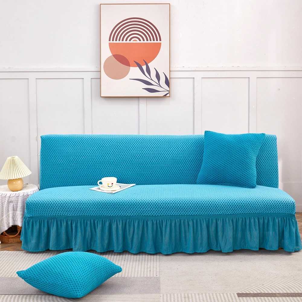 Armless Sofa Bed Cover Stretch Slipcover All-Season Universal Fit Anti-Slip Easy Install Protector With Skirt Hem Home Decor M251204 - view 3