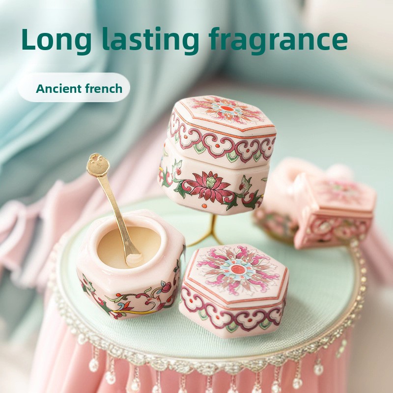 Custom Deodorant oil Mini Body Balm Painted Flowers Hexagonal Ceramic Storage Jar Moisture-Proof Sealed Jar Very Beautiful Decor