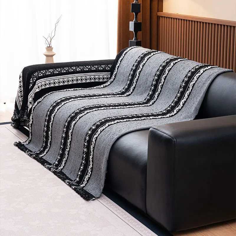 1PC-Four season universal sofa cushion fixed anti slip retro straight row high-end cushion sofa towel M251204 - view 7