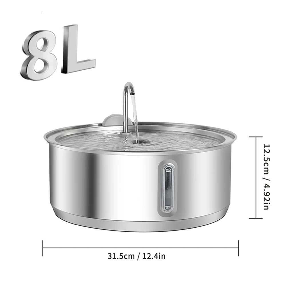 8L Large Capacity Stainless Steel Cat Water FountainPet Water Dispenser With FilterDog Drinking Fountain For Cats M251204