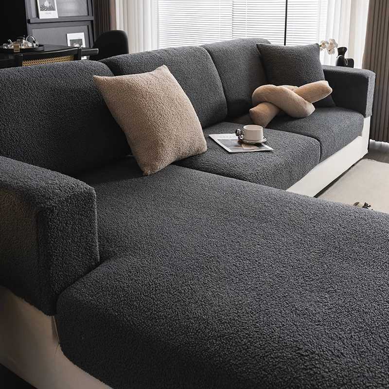 2026 Premium Winter Thermal Teddy Fleece Sofa Cover Durable All Season Couch Cover Non-Slip Elastic Seat Protector M251204 - view 3