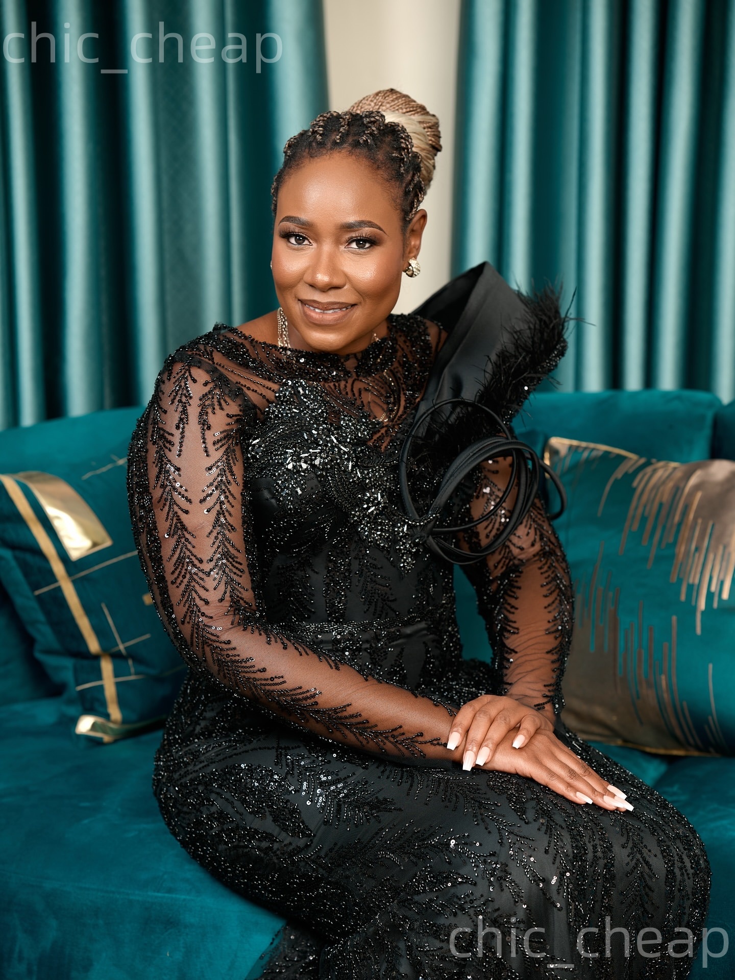 2026 Plus Size Mermaid Black Mother Of Bride Dresses Sheer Neck Sequined Full Sleeves Evening Party Mama's Dress Vintage Birthday Wedding Guest G