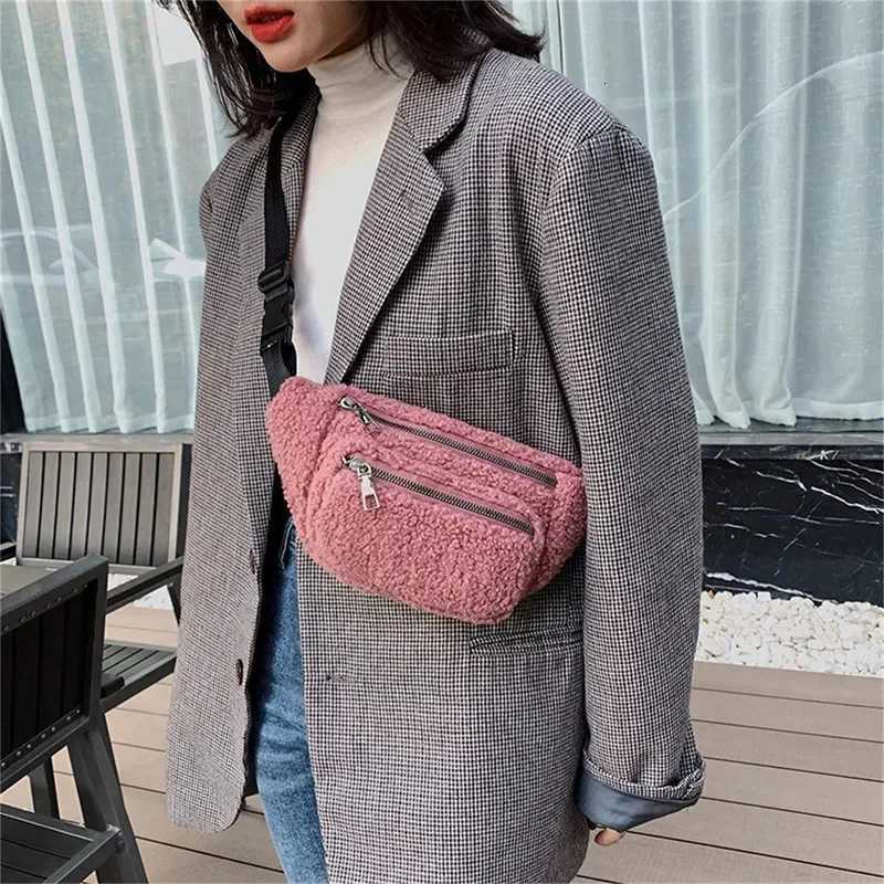Plush Womens Waist Bag Solid Color Belt Bags Shoulder Crossbody Chest Bag Brand Designer Female Banana Hip PurseT251204