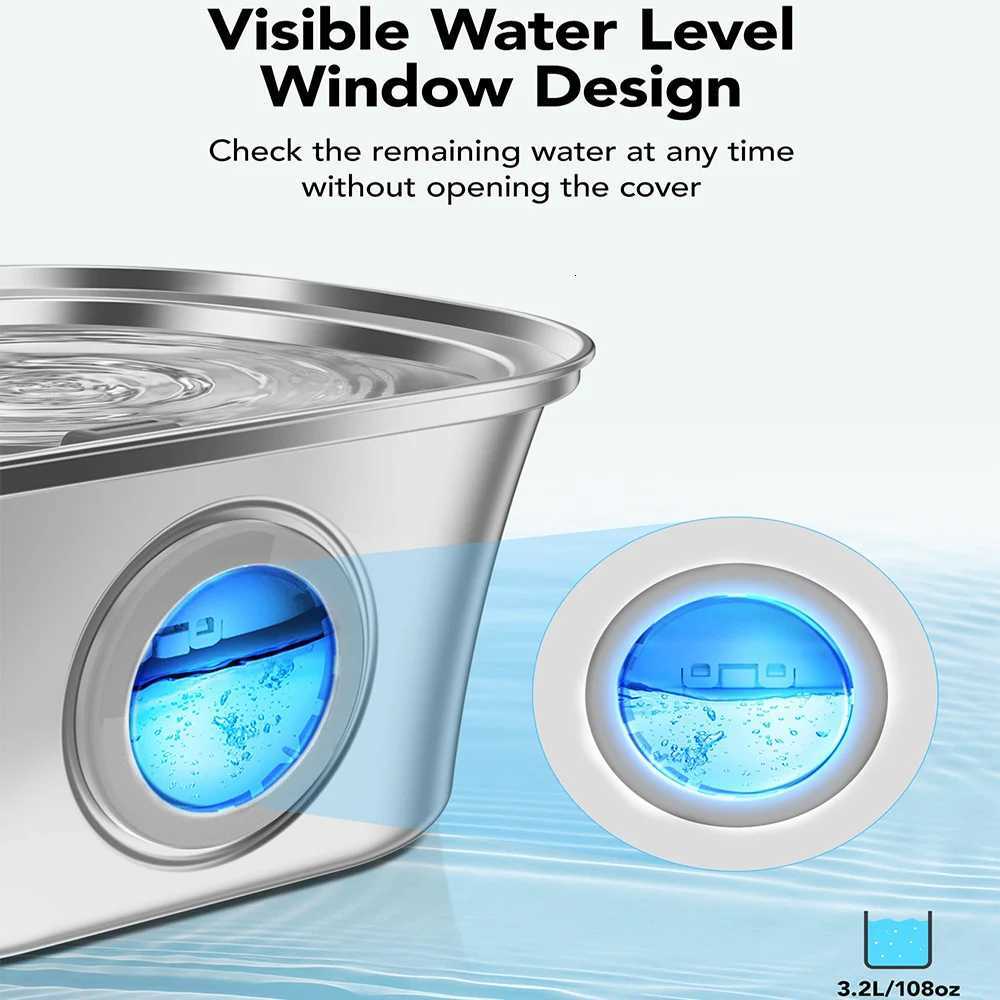 108oz/32L Cat Automatic Water Dispenser Pet Smart Induction Water Feeder USB With Filter Stainless Steel Dog Feeder Pet Supplie M251204