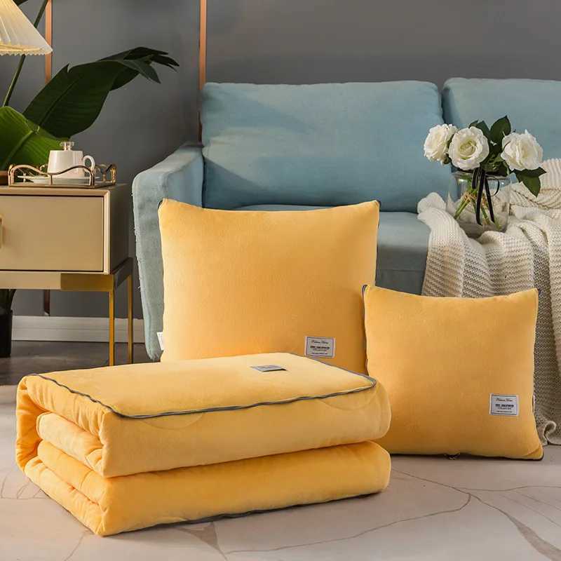 2 in 1 Blanket Winter Crystal Velvet Cushion Soft Sofa Throw Foldable Winter Warm Fleece Quilt Travel Blanket Y251204