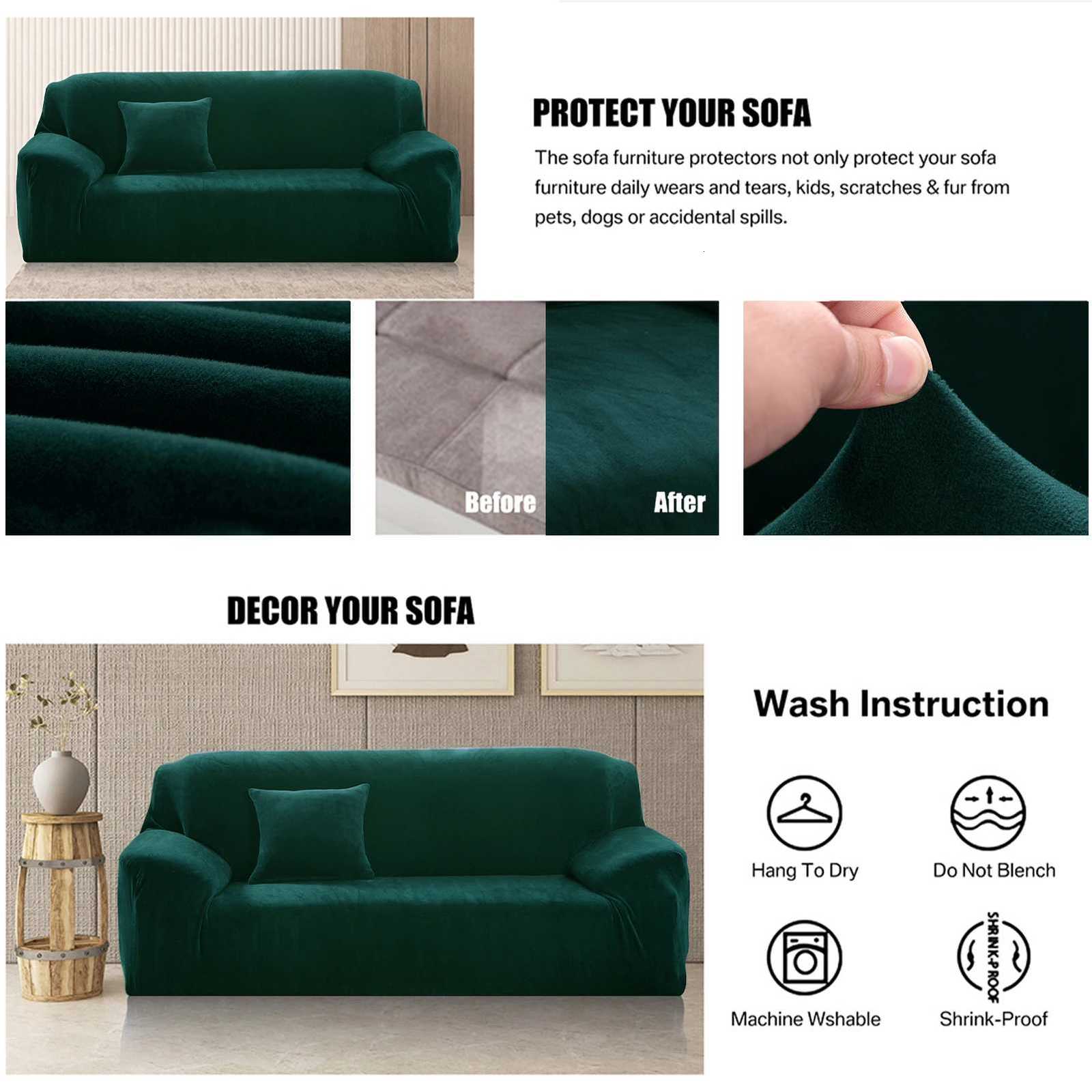 Velvet Sofa Cover Elastic Thick L Shaped Corner Sofa Slipcover for Living Room 1/2/3/4 Seater Stretch Cover for Couch Armchair M251204 - view 3