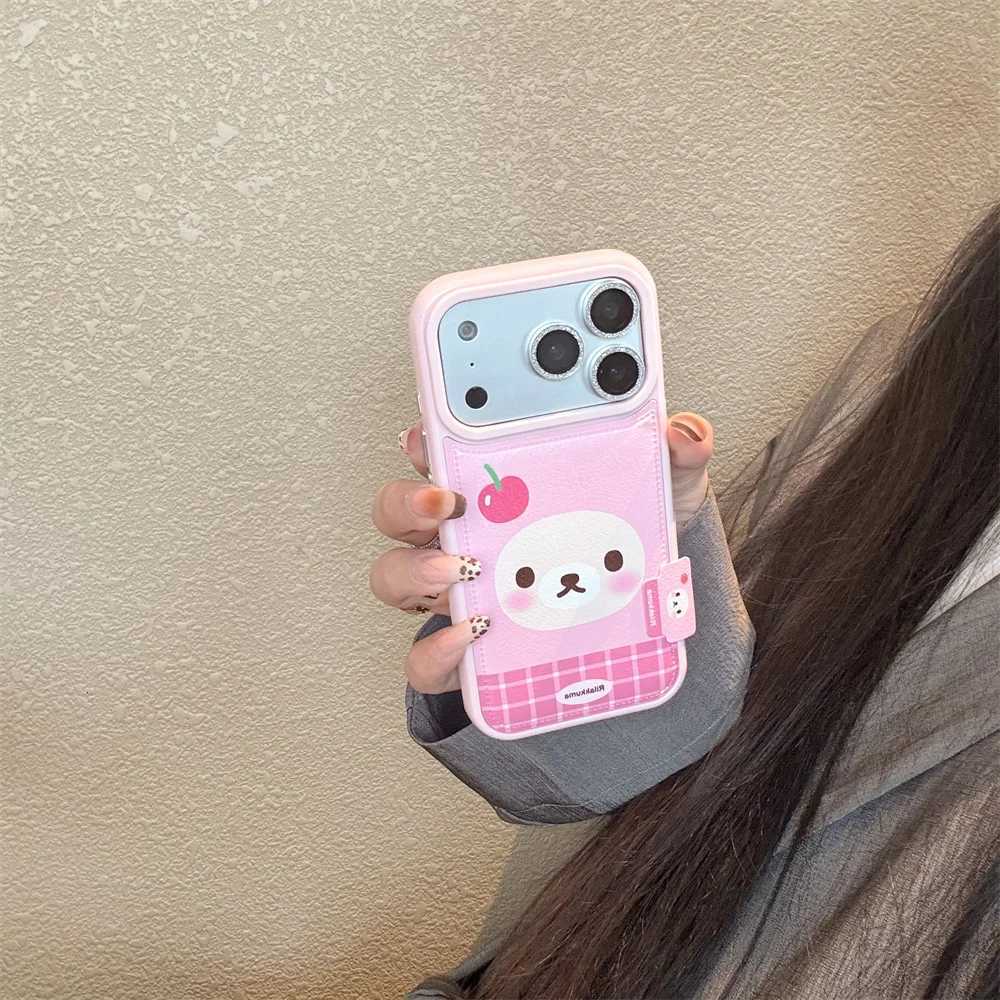 Korea INS Cute Strawberry Bear Fashion Leather Polka Dot Phone Case for iPhone 16 15 14 Pro Max 13 17 Pro Cover Cute Cartoon Fun H251203