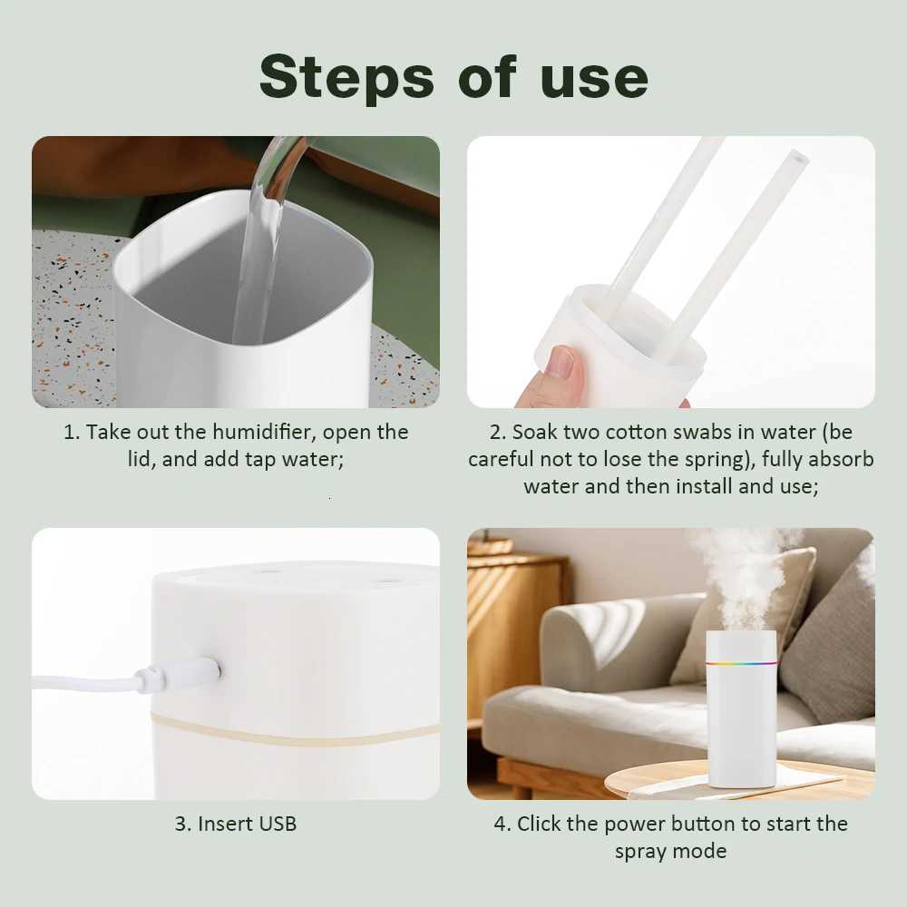 Air Humidifier Cool Mist Ara Diffuser Portable 600ml Electric Air Humidifier Diffuser USB Humidificador For He Off C251204