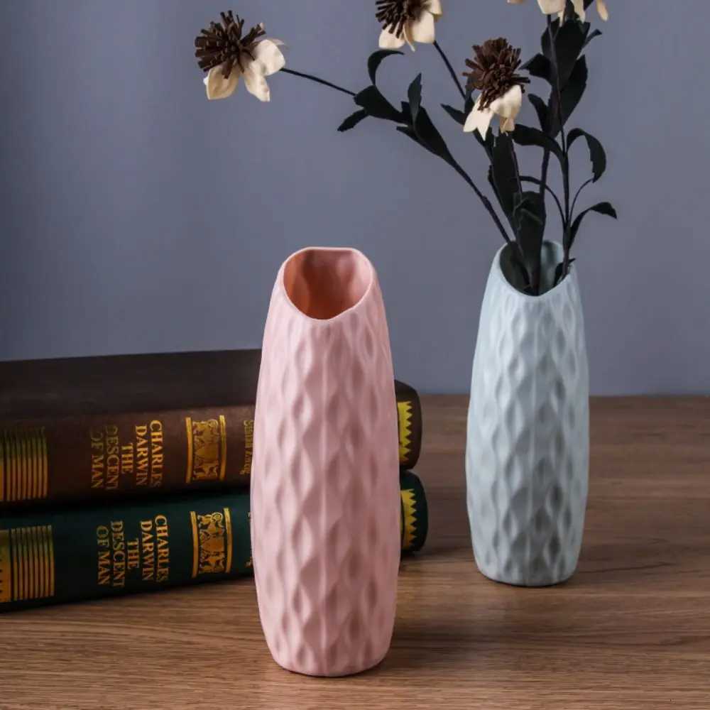 He Decor Plastic Vases Imitation Ceramic Flower Arrangement Flower Pot Decoration Desktop Ornament Living Ro H251204