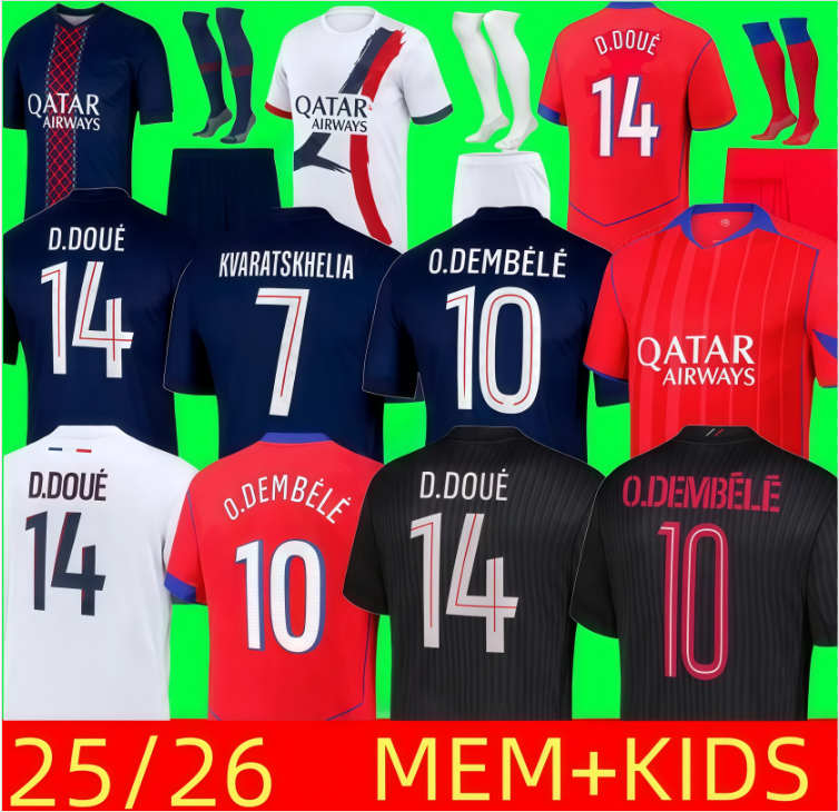 2025 26 O.DEMBELE D.DOUE PSGES soccer jerseys ZABARNYI HAKIMI KVARATSKHELIA JOAO NEVES BARCOLA hommes enfant Gk 25 26 Fourth football shirts men kids maillot de foot