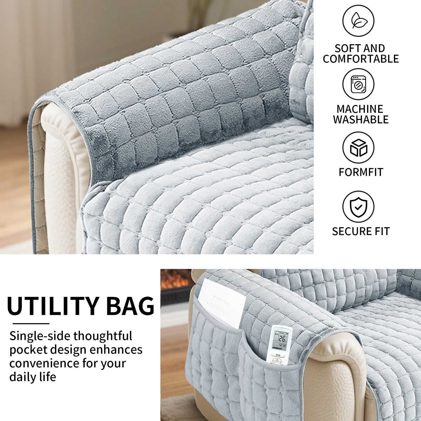 1 Seater Recliner Sofa Covers Flannel Plush Armchair Slipcovers with Side Pockets Relax Non Slip Sofa Mat Home Chair Cover Decor M251204 - view 4