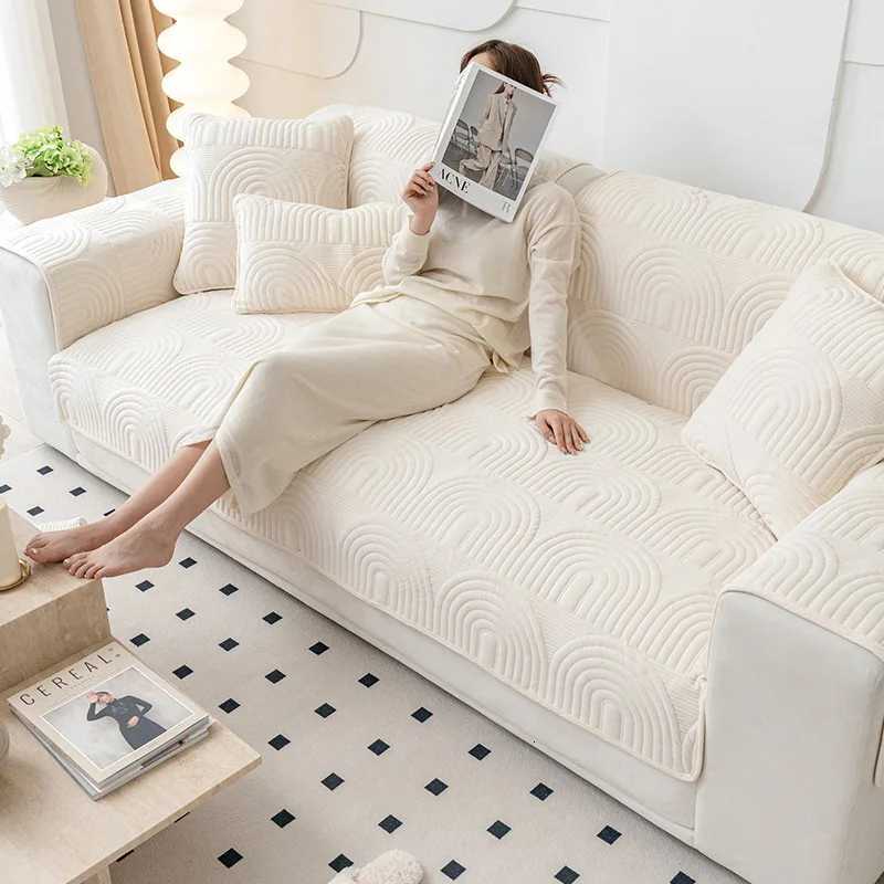 New Sofa Cushion Plush Cushion Solid Color Plush Embroidery Sofa Cushion Non-slip Sofa Cover Cloth Back Cover M251204 - view 5