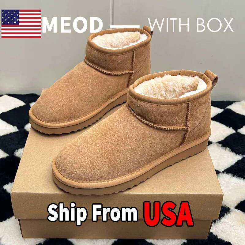 MEOD Designer Boots Women Ultra Mini Slippers Slides Platform Shoes Snow Suede Classic Leather Chestnut Winter Fluffy Boot Fur Slipper Ankle With Box