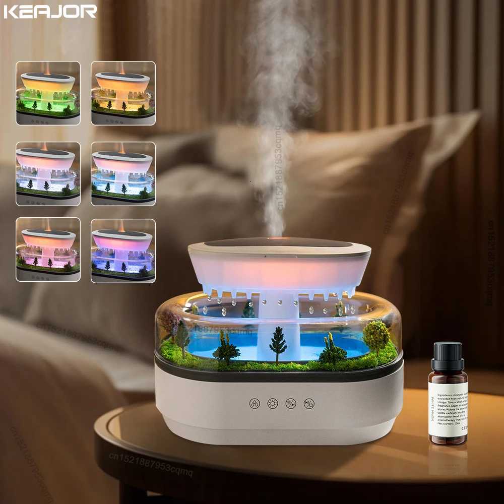 Ara Humidifier Raindrop Air Humidifier Colorf Light White Noise Essemtial Oil Diffuser He trasonic Fragrance Diffuser C251204