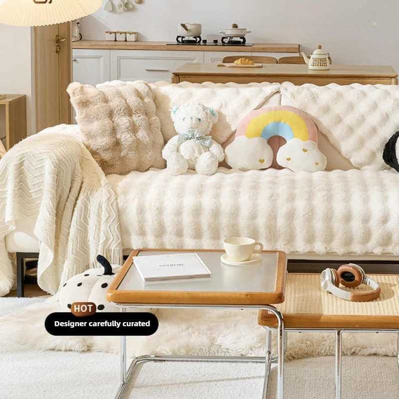 Cream Style Plush Sofa Cushion Winter Warm Dust-proof Sofa Covers Thicken Non-slip Universal Couch Slipcovers for Living Room M251204 - view 5