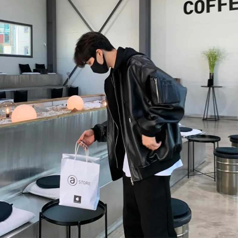 Retro Leather Jacket Men Women American Racing Outerwear Loose Hip Hop Zippers PU Coat StreetwearT251204