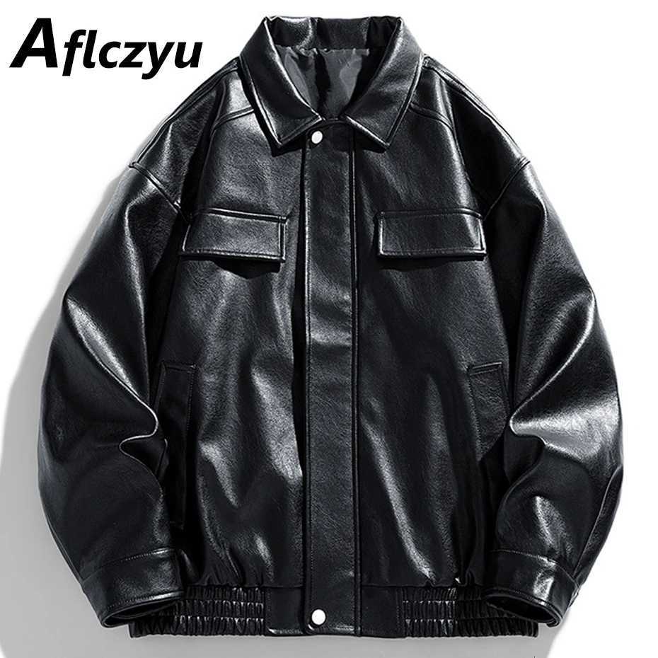 Turndown Collar PU Jacket Men Motorcycle Biker Jacket Coat Fashion Spring Autumn PU Coats Male Faux Leather Jackets BlackT251204