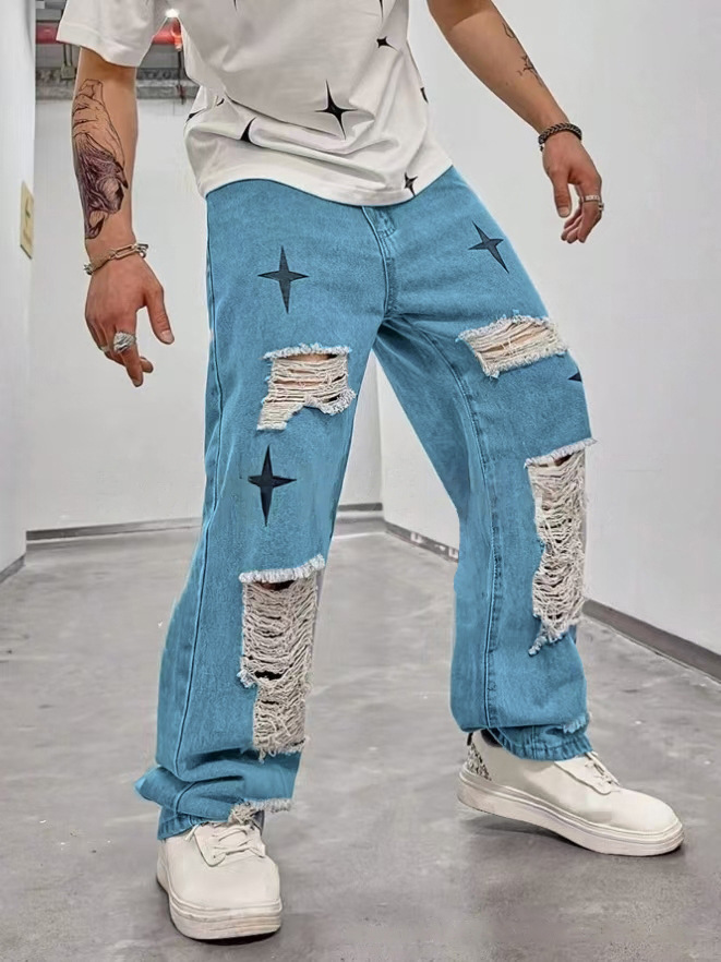 Amazon Cross-border Trade's new cross-border men's double-line jeans casual straight European and American straight-leg jeans for men---LT24