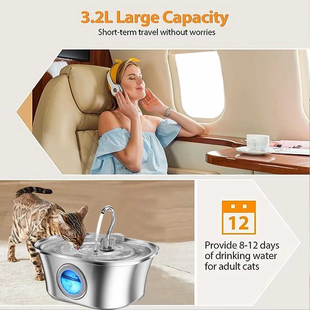 Cat/Dog Water Fountain with Water Level Window 32L Stainless Steel Boat Shape Dog Fountain Pet Water Dispenser Cat Product M251204