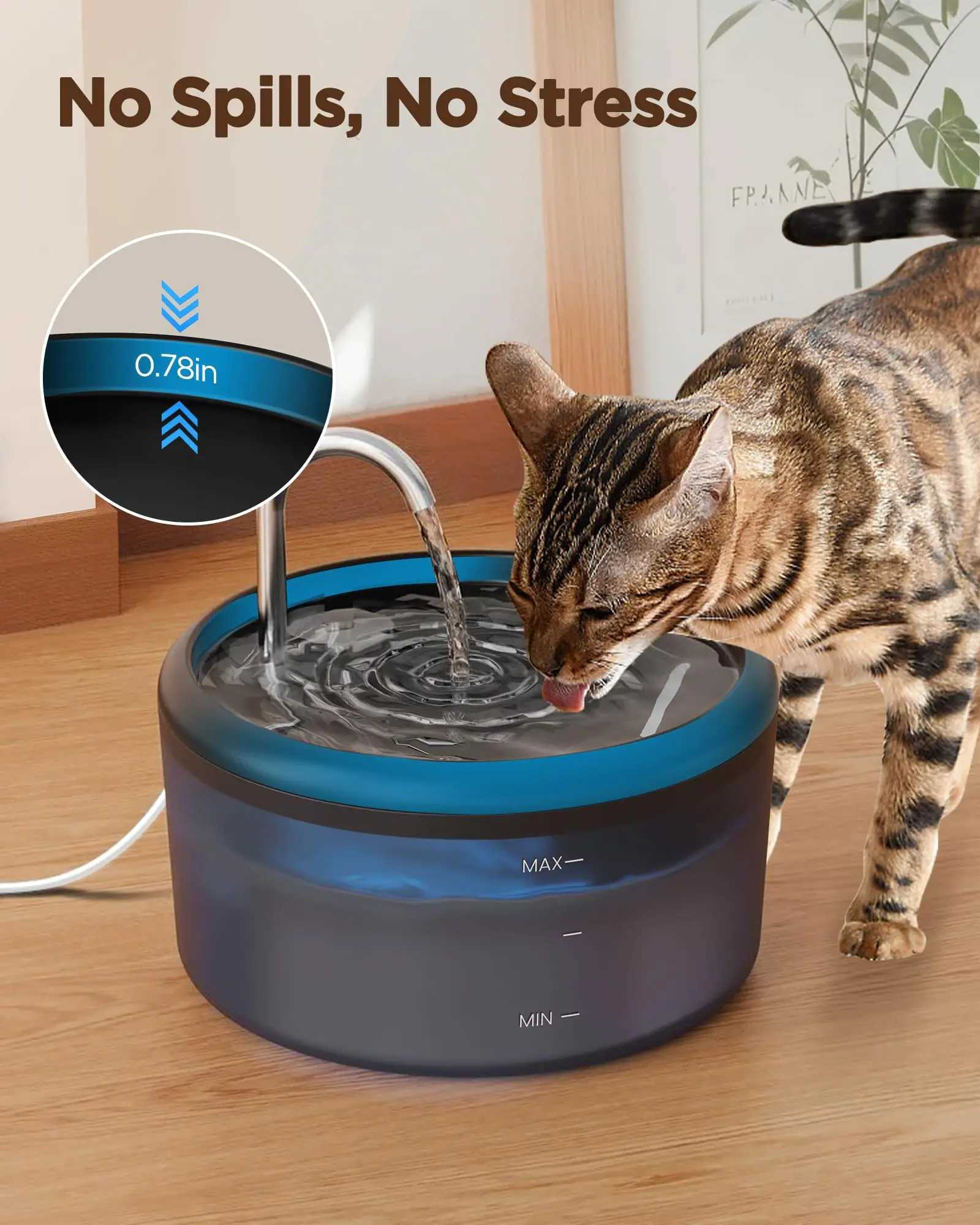 24L/81oz Cat Water Fountain Automatic Cat Waterer with LED Light and Water Level Window for Cats and Dogs M251204