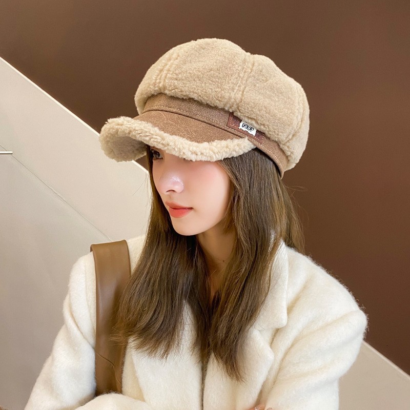 Womens Autumn and Winter Mink Hair Windproof Warm Retro Octagonal Beret 241009
