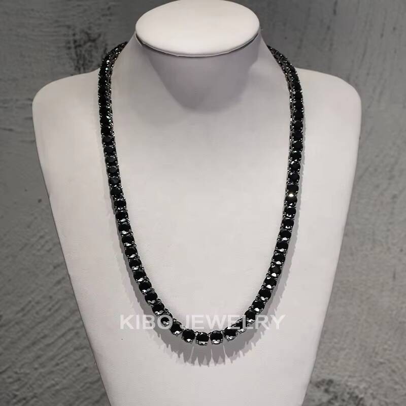 Coutom 4mm 6mm 8mm Iced Out Tennis Chain Necklace 925 Sterling Silver Diamond Black Moissanite Tennis Chain