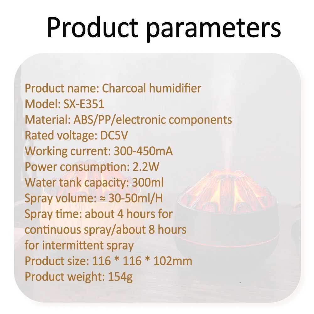 Charcoal Flame Humidifier Aratherapy Essential Oil Diffuser 300ml Mist trasonic Humidifier for BedroOff Night Light C251204