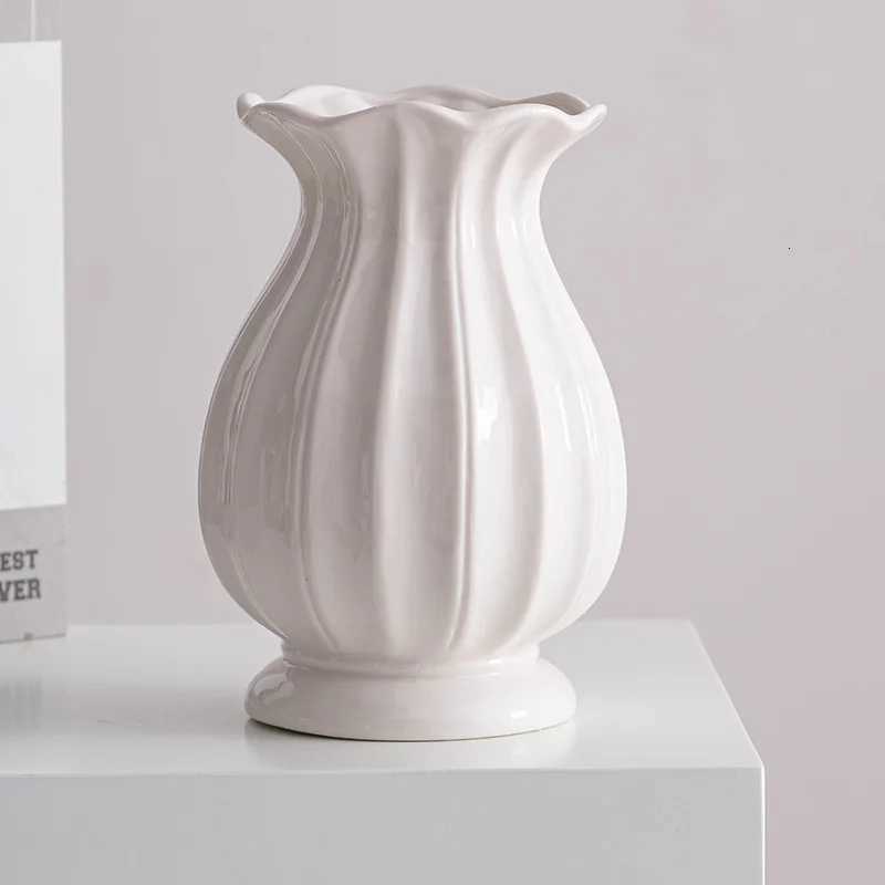 Ceramic vase - Nordic white minimalist dried flower decorative flower arrangement piece for water cture of fresh flowers H251204