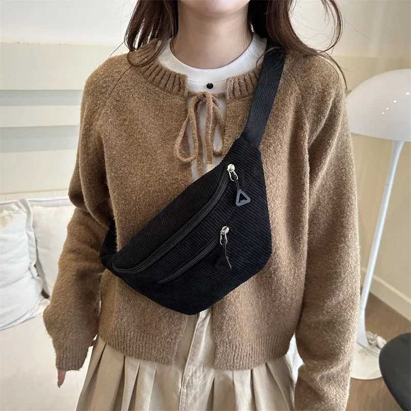 Casual Large Capacity Waist Bag For Women Brown Corduroy Crossbody Chest Bag Leisure Travel Anti theft Belt Bag Banana PurseT251204